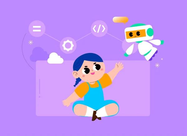 Τεχνητή Νοημοσύνη Μηχανική Μάθηση Κωδικοποίηση Εκπαίδευση Πληροφορικής Για Παιδιά Δημοτικού — Διανυσματικό Αρχείο