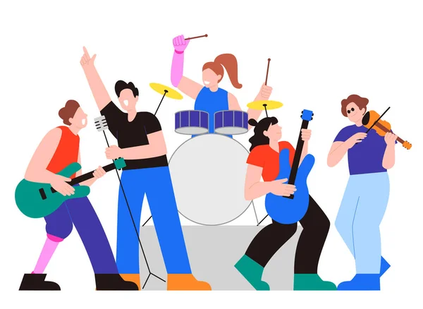 Illustration Disabled Non Disabled People_Enjoying Music Together — Stock Vector