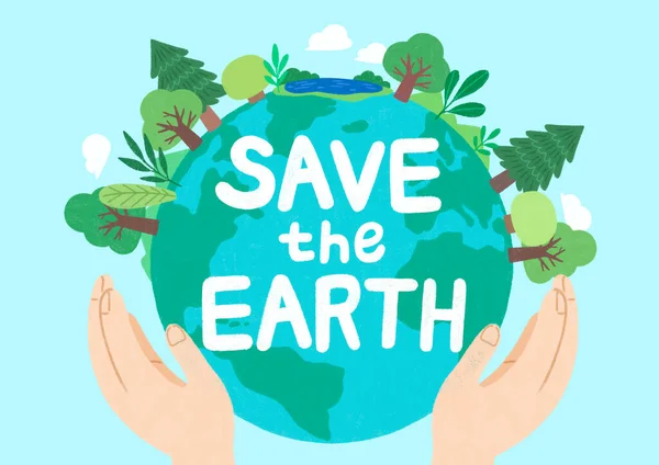 Protect Our Environment Earth Day Concept Drawing Korean Typography_Save Our — Stockový vektor