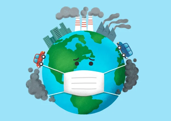 Protect Our Environment Earth Day Concept Drawing_Suffering Automobile Factory Smoke — Image vectorielle