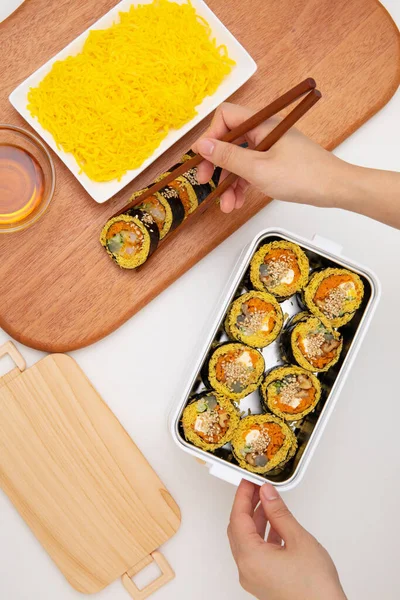 Rendah Karbohidrat Telur Keto Kimbap Korean Sushi Roll — Stok Foto