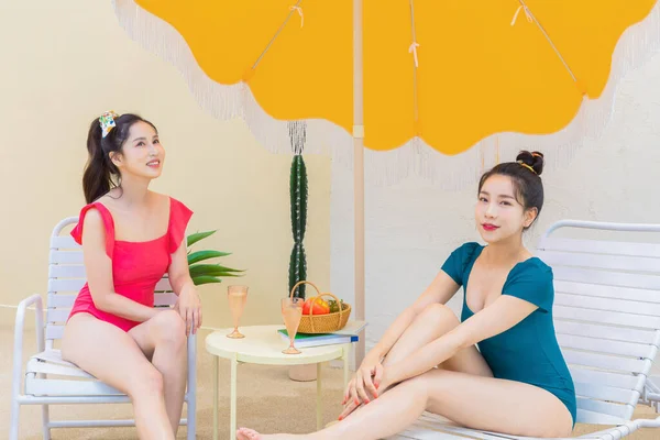 Letnia Wycieczka Przyjaciółmi Concept Series Korea Piękne Azjatyckie Młode Kobiety — Zdjęcie stockowe