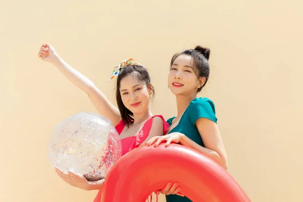 Літня Відпустка Друзями Концепт Серії Корейські Красиві Азіатські Молоді Жінки — стокове фото
