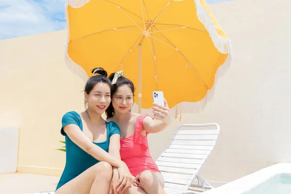 Καλοκαιρινό Ταξίδι Διακοπών Φίλους Concept Series Korean Beautiful Asian Young — Φωτογραφία Αρχείου