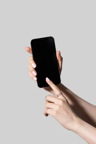 Beauty Hands Motion Series Holding Smartphone — Stock Photo, Image