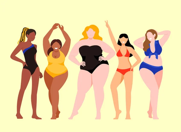 Kvinnlig Mångfald Kroppsformer Kvinnor Illustration — Stock vektor