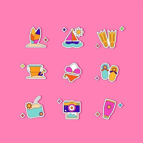 Set Small Summer Concept Icons — Stock Vector