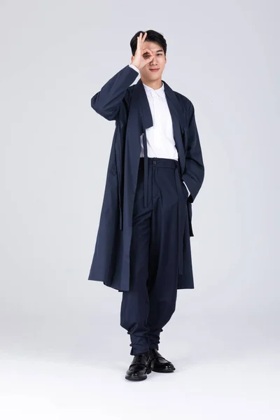 Bell Uomo Coreano Anni Che Indossa Hanbok Moderno Indossando Hanbok — Foto Stock