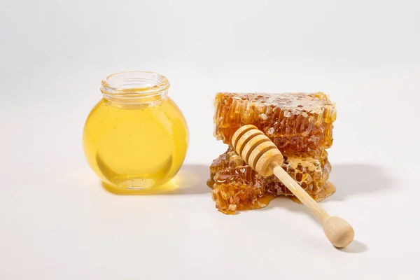 Κηρήθρα Εμφιαλωμένο Μέλι Μέλι Dipper Ραβδί — Φωτογραφία Αρχείου