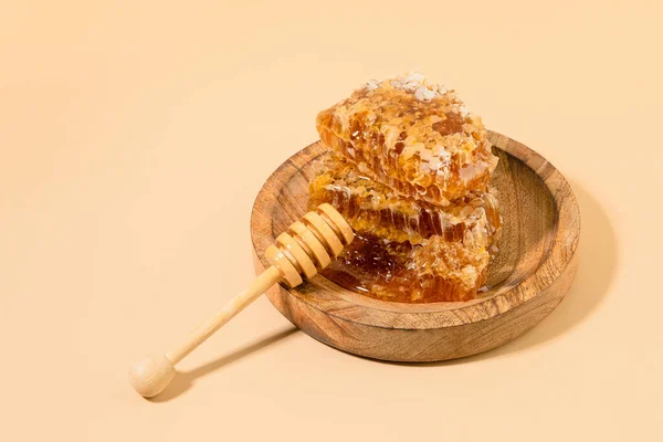 Honey Honey Dipper Stick Wooden Bowl — Stock Photo, Image