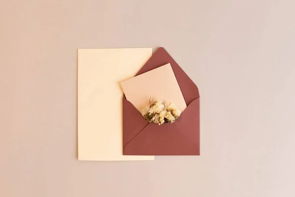 Autumn Aesthetics Mood Background Paper Frame Envelope Dry Flower — Stock Photo, Image
