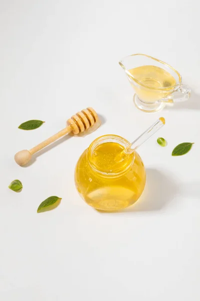 Bottled Honey Honey Dipper Stick — Stock Photo, Image