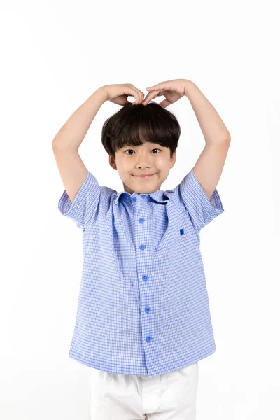 Korean Young Boy Wearing Summer Blue Half Sleeve Shirt White — Stock Photo, Image