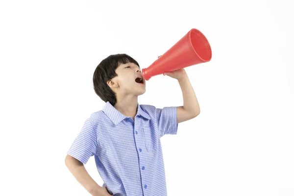 Menino Coreano Vestindo Camisa Manga Azul Verão Meia Fundo Branco — Fotografia de Stock