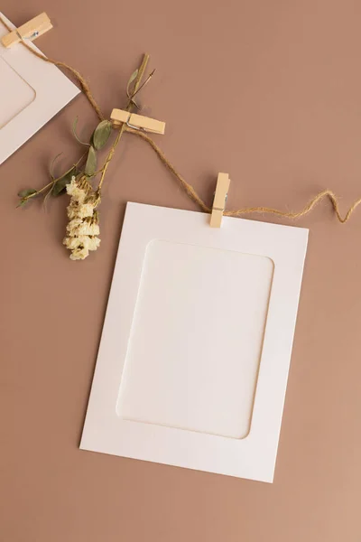 Autumn Aesthetics Mood Background Paper Frame Dry Flower — Stock Photo, Image