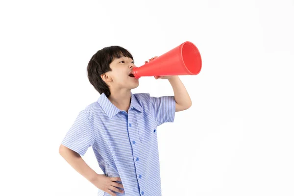 Korean Young Boy Wearing Summer Blue Half Sleeve Shirt White — Stock Photo, Image