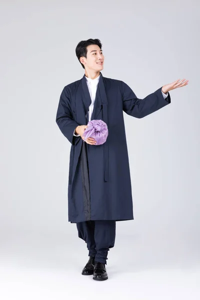 Bell Uomo Coreano Anni Che Indossa Hanbok Moderno Indossando Hanbok — Foto Stock