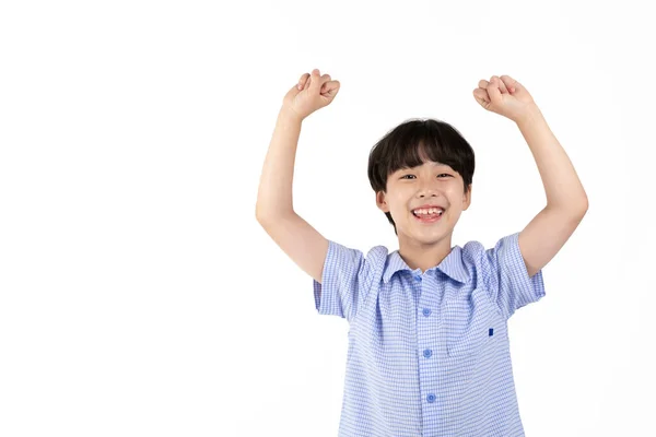 Korean Young Boy Wearing Summer Blue Half Sleeve Shirt White — Stock Photo, Image