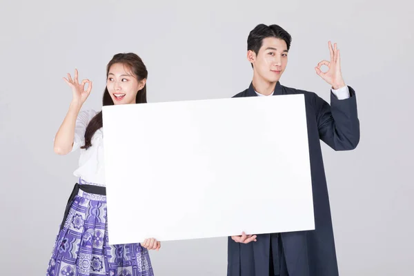 Pareja Coreana Hombre Mujer Jóvenes Años Con Hanbok Moderno Con — Foto de Stock