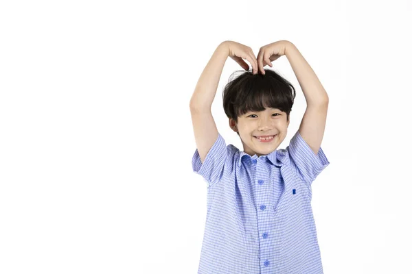 Korean Young Boy Wearing Summer Blue Half Sleeve Shirt White — Stock Photo, Image