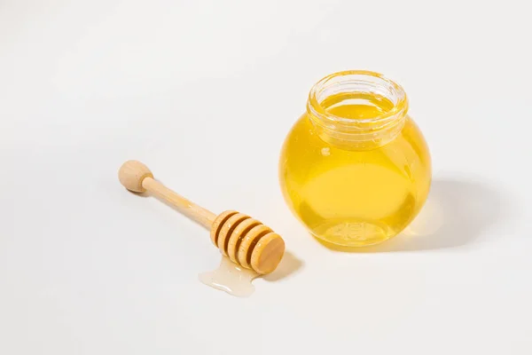 Bottled Honey Honey Dipper Stick — Stock Photo, Image