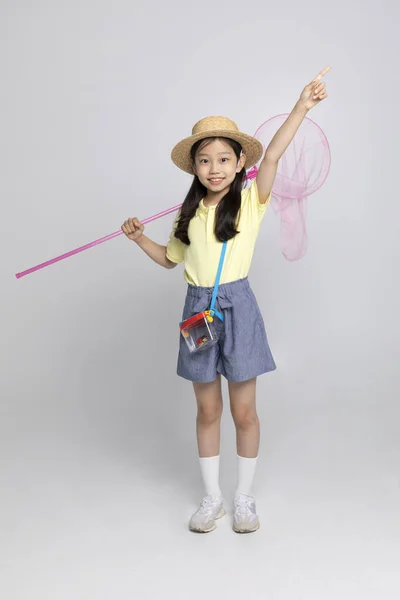 Korean Young Girl Wearing Gym Clothes White Background Studio Insect — Stock Photo, Image