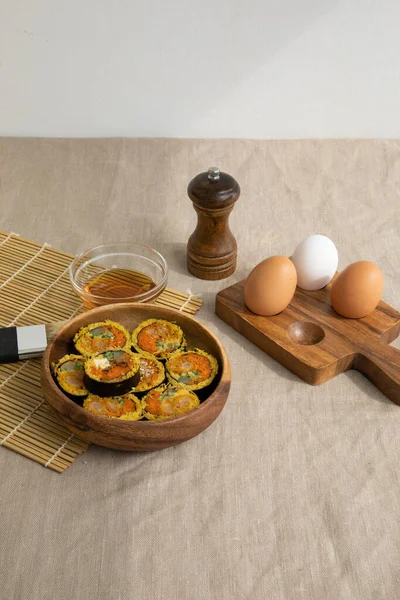Nízkosacharidové Vejce Keto Kimbap Korejské Sushi Roll — Stock fotografie
