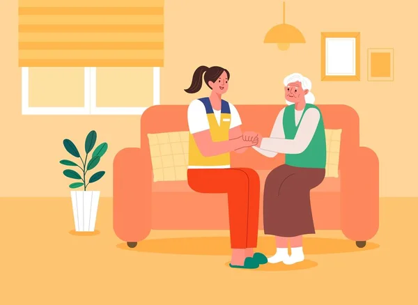 Senior Health Geriatric Care Helper_ Talking Chatting Elders — Stock Vector