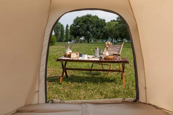 Camping Humor Estética Equipamento Acampamento Visto Tenda — Fotografia de Stock