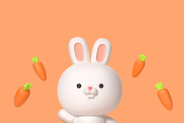 2023年ウサギのキャラクターとニンジン3Dグラフィック — ストック写真