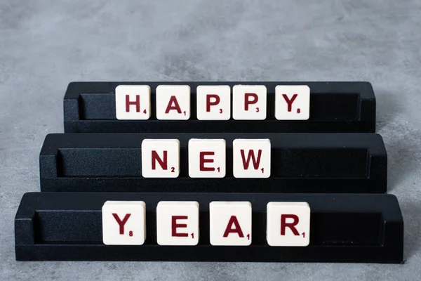 Scrable Type Gaming Stands Text Happy New Year Written Its — Stock Photo, Image