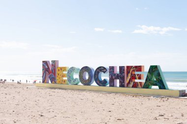 NECOCHEA, ARGENTINA - Jan, 7: Necochea Sahilinde Renkli Necochea Mektupları.