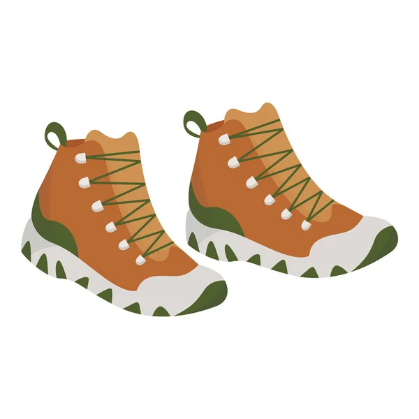 Colorful Tourist Boots Flat Style Brown Camp Hike Shoes Vector — Stock Vector