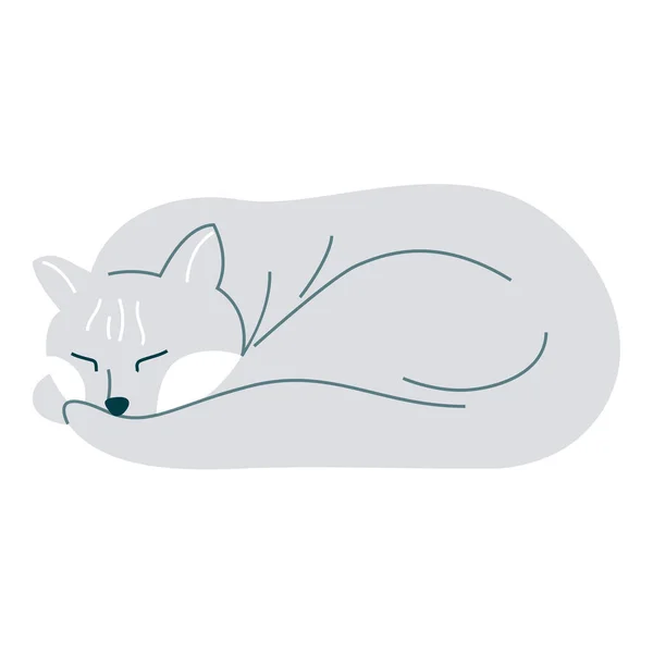 Векторная иллюстрация милой спящей серой кошки. Симпатичный мультяшный котенок, может быть использован в качестве открытки, модного принта для пижамы или футболки, спокойной ночи, сладких снов — стоковый вектор