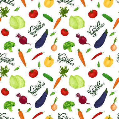 Harfli sebzeli, kusursuz sebze deseni. Düz biçimli vektör sebzeler. Organik sağlıklı yiyecekler.