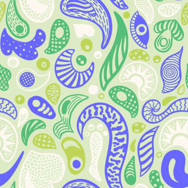 Sevimli çizgi film karikatür hippi parlak, yeni moda renkte kusursuz desen. Tasarımınız için şablon, duvar kağıdı, arkaplan, kumaş, tekstil.