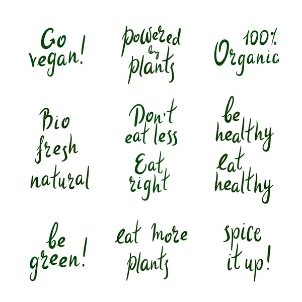 Motiverande citat för vegansk, hälsosam mat. Handritade vackra bokstäver. Skriv ut för inspirerande ekologisk affisch, eco t-shirt, naturlig väska, koppar, kort, flyer, miljömärke — Stock vektor