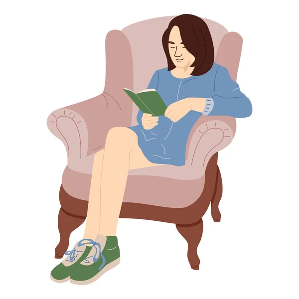 Lis Une Jeune Femme Sur Fauteuil Fille Assise Sur Fauteuil — Image vectorielle