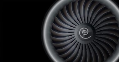 Jet motoru yakın görüntü 4k animasyonu siyah arkaplan üzerinde kopyalama alanı ile