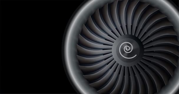 Jet engine close-up view 4k animatie op zwarte achtergrond met kopieerruimte — Stockvideo