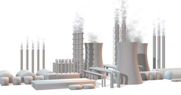 Animação de loop de poluição de planta industrial jogando fumaça — Vídeo de Stock
