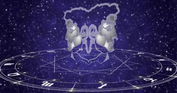 De tekens van het zodiak horoscoopwiel op de donkere sterrenhemel — Stockvideo