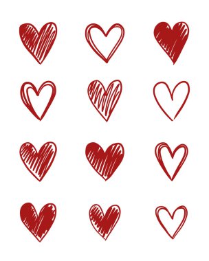 Elle çizilmiş kalpler. Sevgililer Günü için Vektör illüstrasyonu