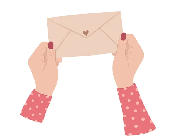Mãos Segurar Envelope Com Uma Carta Mãos Com Unhas Pintadas —  Vetores de Stock