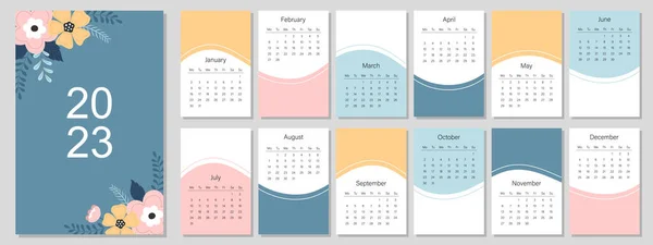 Plantilla Calendario Para Año 2023 Diseño Brillante Conjunto Páginas Para — Vector de stock