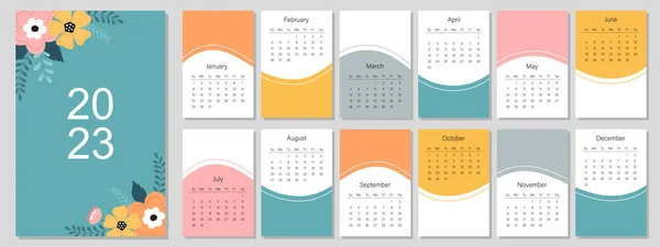 Modelo Calendário Para Ano 2023 Design Brilhante Conjunto Páginas Para — Vetor de Stock