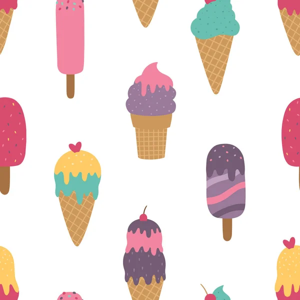 Roztomilé Kreslené Zmrzliny Bezproblémový Letní Vzor Vektorová Ilustrace Pro Potisk — Stockový vektor