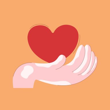 Vitiligo deri hastalığı olan bir adamın elleri. Destek, sevgi ve yardım. Dünya Vitiligo Günü. Düz vektör çizimi izole edildi