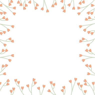 Çiçek desenli tebrik kartı. Küçük sevimli kalp şeklinde çiçekler. Düz vektör çizimi.