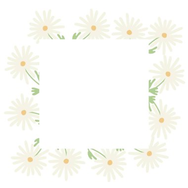 Çiçek çerçeveli papatya ya da kasımpatı düz vektör illüstrasyonlu tebrik kartı